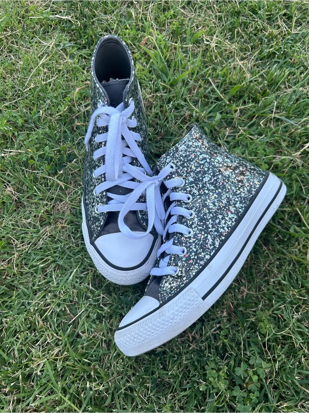 Converse Chuck Taylor Black Glitter High Tops Kids 3.5